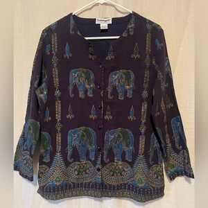 🐘 Serengeti Elephant Print Boho Blouse | Size M